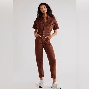 Free People Brown Denim Marci Coverall
